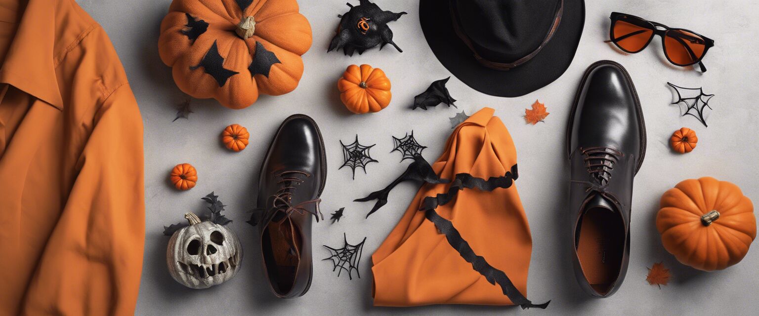 Halloween-themed outfit flat lay