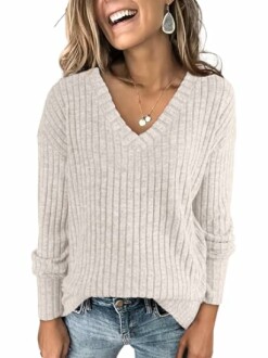 ANRABESS Women's V Neck Long Sleeve Shirts